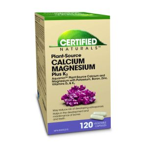 Aquamin Plant-Source Calcium and Magnesium Plus Vitamin K2 & D3 with Potassium, Boron, Zinc (120 vegetable caps)